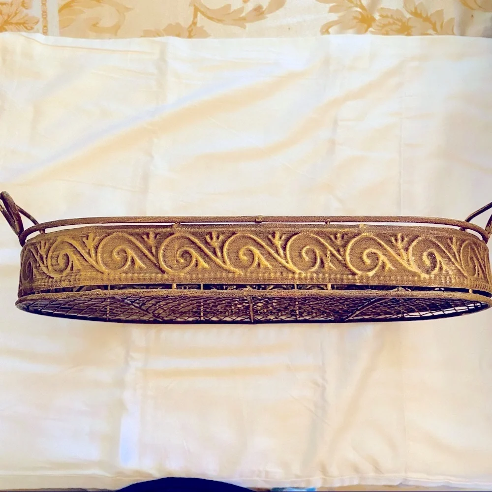 Metal Tray Golden patina look By Pier 1 NWOT